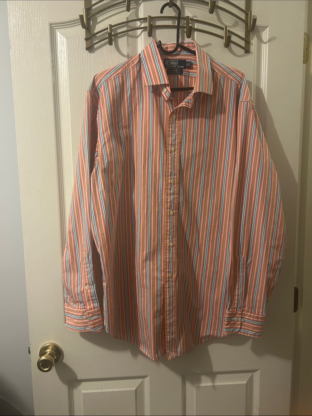 Polo by Ralph Lauren Orange and White Striped Regent Classic fit Dress Shirt
